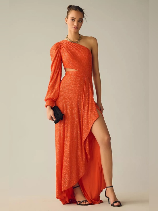 Mac Duggal Dresses & Skirts - Mac Duggal Sequin Cut Out One Shoulder Maxi Dress